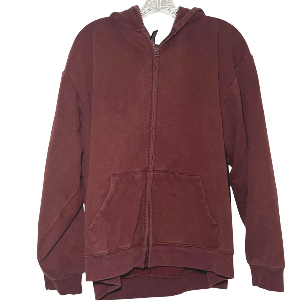 SKIMS Burgundy Full Zip Hoodie Sweatshirt Maroon Oversized 2X Cotton Blend